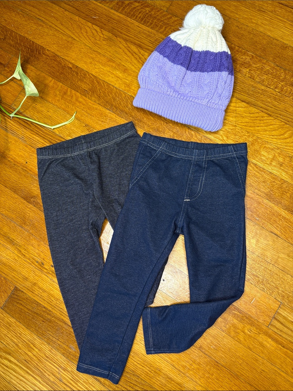 Kids Knit Leggings Set in Navy and Charcoal + winter Hat